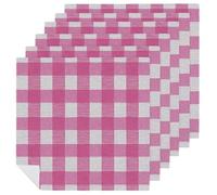 Minimal Pink And White Checker Pattern Cloth Napkins Set of 6, Square Premium Reusable Washable Polyester Table Linen Napkin for Dinner Party