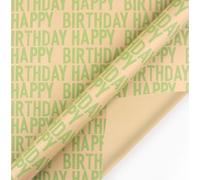 Minimal Soft Grass Green Large Happy Birthday Repeating Script Wrapping Paper 4 Sheets 27.5x19.7 inch For Men Women Boys Girls Kids Green Enthusiasts-Brown Recycled Kraft Gift Wrap for Baby Shower