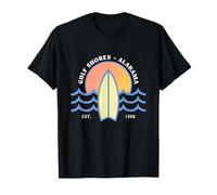 Minimal Surfboard Sunset and Ocean Waves Gulf Shores Alabama T-Shirt