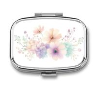 Minimal Watercolor Floral Bouquet Hydrangea Pill Box 2 Compartment Portable Medicine Pill Case Travel Pill Organizer for Pocket Purse