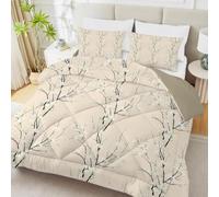 Minimal White Duvet Double - Coverless Duvet 4.5 Tog with Beige Neutral Spring Floral,Lightweight Comforter Set for Boys and Girls, 1 Quilt Double 200x200cm with 2 Pillowcases Machine Washable L127