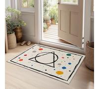 Minimalism Area Rug 160 x 230 cm Geometric Border Circles Triangles Colored Dots Floor Mat Washable Non-slip Carpet, Dirt Trapper Soft Printed Carpet Mat for Living Room Bedroom Entry Way Decor Rug