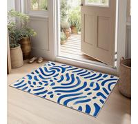 Minimalism Area Rug 60 x 90 cm Denim Blue Lines Floor Mat Washable Non-slip Carpet, Dirt Trapper Soft Printed Carpet Mat for Living Room Bedroom Entry Way Decor Rug