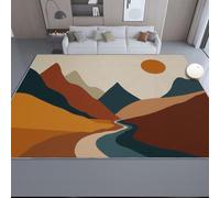 Minimalism Area Rug for Living Room - 80 x 150 cm Machine Washable Rug Soft Short Pile for Bedroom Kitchen, Mountains Sun River Print Rugs Stain Resistant Home Decor Office Carpet, Colorful