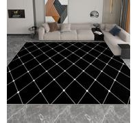 Minimalism Area Rugs for Bedroom - Lines Rhombuses Printed Rugs Living Room 120 x 170 cm, Black Carpet Durable Super Soft Rugs Easy to Clean for Dining Room Office Laundry