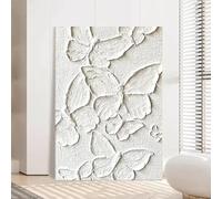 Minimalism Art Wall Decor White Butterfly Hand Painted Flower Oil Painting Original Frameless Wall Art Aesthetic Texture Artwork For Living Room Office 30X50Cm(12X20Inch)