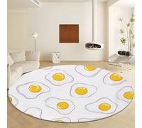 Minimalism Cartoon Fried Egg Large Round Rugs Diameter 120 cm, White Non-Slip Non-Shedding Area Rug - Machine Washable Soft Short Pile Circle Carpet for Living Room Bedroom Decor