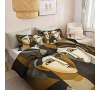 Minimalism Duvet Cover Set for Boys Girls Kids, Soft Microfiber Bedding Set 3D Contemporary Geometric Abstract Portrait Black, Zipper Quilt Cover Small Single 120 x 150 cm with 1 Pillowcase 40 x 60 cm