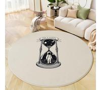 Minimalism Exploring Time Round Area Rug 100cm, Non-Slip Soft Cosy Hourglass Astronaut Printed Rugs, Washable Low Pile Non Shedding Black Circle Carpet for Living Room Bedroom Bedside Playroom