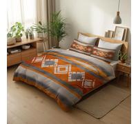 Minimalism Geometric Traditional Printed Duvet Cover Set 230 × 220 cm, Brushed Microfiber Orange Duvet Cover for Girls Boys Bedroom Decor - Ultra Soft King Bedding Set with Zipper