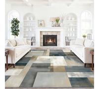 Minimalism Geometry Texture Rugs for Living Room, Grey Non-Slip Washable Area Rug, Soft Flannel Printed Carpet for Lounge Bedroom & Hallway - Low Pile Floor Protector 50 x 80 cm