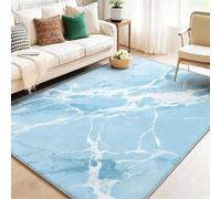 Minimalism Modern Marble Rugs for Living Room, Blue Non-Slip Washable Area Rug, Soft Flannel Printed Carpet for Lounge Bedroom & Hallway - Low Pile Floor Protector 160 x 230 cm