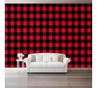 Minimalism Mural Wallpaper 350 x 256 cm (W x H), Non-Woven Paste the Wall Wallpaper for Sitting Room, Red and Black Plaid Minimalist Wall Art for Living Room Bedroom Children's Room Corridor, Black