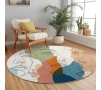 Minimalism Round Area Rugs 150 cm Abstract Face Art Fluffy Circle Area Rug, Crawling Play Circle Carpet Mat for Bedroom Living Room Kitchen Anti-Skid Floormat