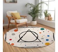 Minimalism Round Area Rugs 150 cm Geometric Border Circles Triangles Colored Dots Soft Fluffy Carpet Mat, Circle Area Rug Non Slip Washable Doormat Carpet for Living Room Bedroom Kitchen Floor Mat