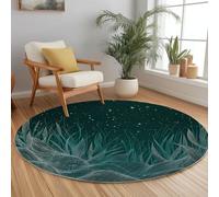 Minimalism Round Area Rugs 150 cm Hand-Drawn Wavy Line Seaweed Soft Fluffy Carpet Mat, Green Circle Area Rug Non Slip Washable Doormat Bedside Carpet for Living Room Bedroom Kitchen Floor Mat