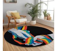 Minimalism Round Area Rugs 160 cm Olympic Ribbons Soft Fluffy Carpet Mat, Black Circle Area Rug Non Slip Washable Doormat Bedside Carpet for Living Room Bedroom Kitchen Floor Mat