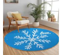 Minimalism Round Area Rugs 180 cm Geometric Snowflakes Fluffy Circle Area Rug, Blue Crawling Play Circle Carpet Mat for Bedroom Living Room Kitchen Anti-Skid Floormat