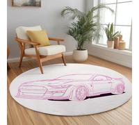 Minimalism Round Rug 150 cm Pastel Line Car Anti Slip Carpet, White Circle Area Rugs Washable Non Slip Soft Short Pile Carpets Bedroom Living Room Bathroom