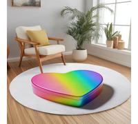 Minimalism Round Rug 80 cm Rainbow Heart-Shaped Plastic Box Anti Slip Carpet, White Circle Area Rugs Washable Non Slip Soft Short Pile Carpets Bedroom Living Room Bathroom