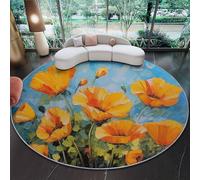 Minimalism Round Rugs 120cm, Colorful Rug for Living Room Circle Rugs Non-Slip Washable Rug for Bedroom, Soft Bright Flowers Poppies Printed Carpet for Living Room Kid’s Room Nursery