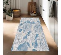 Minimalism Runner Rug 75 x 200 cm Soft Low Pile Long Carpet Plant Blue Peony Flowers Hallway Rugs, Print Non Slip Washable Mat for Living Room Entry Hallway Carpet