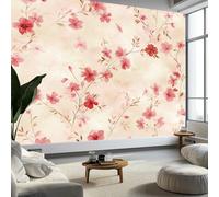 Minimalism Small Flower and Leaf Non-Woven Wallpaper 400 x 280 cm Bedroom Wall Mural, Pink Photo Wallpaper Poster Wall Covering for Children’s Room Home Restaurant Living Room Hallway