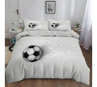 Minimalism Sports Football Reversible Duvet Cover Sets Double Size, Soft Breathable Easy Care Bedding 200x200 cm Grey Quilt Cover Set 3 Pcs with 2 Pillow Cases for Boys Girls Kids