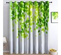 Minimalism Sunshine Green Leaves Blackout Curtains for Living Room Cream 2 Panels Printed Eyelet Curtains - W 55.1" x L 102.4" Thermal Insulated Noise Reducing Window Treatment Drapes