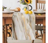 Minimalism Table Runner 16x72 Inches Long Marble Texture White Gold Crack Stone Abstract Art Cotton Linen Table Runner Burlap Style for Dinner Table Party Decor Tabletop Decorations