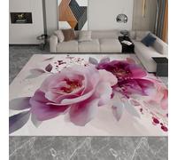 Minimalism Washable Rug, 60 x 90 cm Pink Low Pile Area Rug Non-Slip Bedroom Rugs Beautiful Bird Flower Printed Carpet Soft Throw Rugs for Dining Room Office Laundry