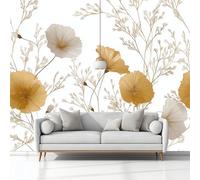 Minimalism Wildflowers Leaves Tree Branches Non-Woven Wallpaper 400 x 280 cm Bedroom Wall Mural, White Photo Wallpaper Poster Wall Covering, for Children’s Room Home Restaurant Living Room Hallway
