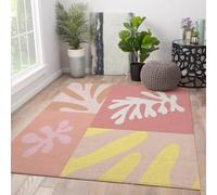 Minimalist 120x150 Area Rugs for Living Room Washable Abstract Leaf Large Rug for Dining Room Bedroom Henri Matisse Botanical Carpet Non Slip Area Rug Indoor Nursery Home Office Pink Beige Yellow