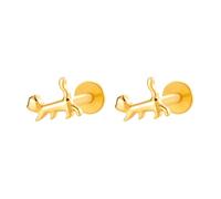 Minimalist 18G Cat Small Stud Earrings, G23 Titanium Steel Flat Screw Back Internal Thread Kitten Animal Jewellery for Women Men, Helix Tragus Cartilage Lip Labret Piercing (Gold)