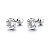 Minimalist 18G CZ Cartilage Earrings Stud 925 Sterling Silver Dainty Round Crystal Tragus Helix Piercing Post Barbell Bar Screw Back Studs Hypoallergenic Jewelry Gifts for Women Girls Unisex (6mm)