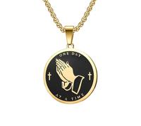 Minimalist 316L Pvd Serenity Prayer Pendant Praying Hands Box Chain Necklace for Men
