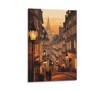 Minimalist Abstract Canvas Wall Art Prints Picture - Retro Cityscape Poster of Parisian Street with Eiffel Tower View Home Decor Artwork Posters 08x12inch(20x30cm)