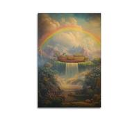 Minimalist Abstract Canvas Wall Art Prints Picture - Surreal Noah's Ark Landscape Poster with Rainbow And Waterfall Wall Decor Artwork Posters 20x30inch(50x75cm)