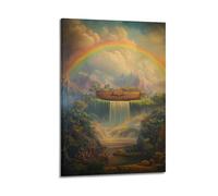 Minimalist Abstract Canvas Wall Art Prints Picture - Surreal Noah's Ark Landscape Poster with Rainbow And Waterfall Wall Decor Artwork Posters 20x30inch(50x75cm)