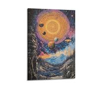 Minimalist Abstract Canvas Wall Art Prints Picture - Surrealism Space Poster with Planets And Mountain Landscape Wall Decor Artwork Posters 08x12inch(20x30cm)