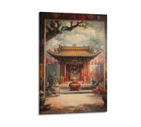 Minimalist Abstract Canvas Wall Art Prints Picture - Traditional Asian Temple Landscape Poster, Scenic And Cultural Artwork Wall Decor Artwork Posters 12x18inch(30x45cm)