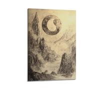 Minimalist Abstract Canvas Wall Art Prints Picture - Vintage Landscape Poster with Yin - Yang Symbol And Mountain Scenery Wall Decor Artwork Posters 24x36inch(60x90cm)