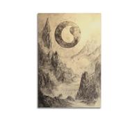 Minimalist Abstract Canvas Wall Art Prints Picture - Vintage Landscape Poster with Yin - Yang Symbol And Mountain Scenery Wall Decor Artwork Posters 16x24inch(40x60cm)