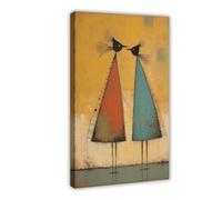 Minimalist Abstract Colorful Two Bird Figures Talking Art Painting Canvas Poster Bedroom Decor Landscape Office Room Decor Gift 08x12inch(20x30cm)
