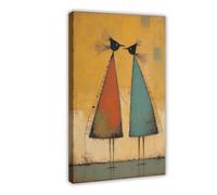 Minimalist Abstract Colorful Two Bird Figures Talking Art Painting Canvas Poster Bedroom Decor Landscape Office Room Decor Gift 12" L X 18" W