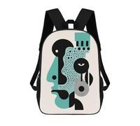Minimalist Abstract Face - Modern Geometric Art School Bag Backpack Teen Schoolbag 3D Printing Adjustable Schoolbag Fashion Pocket Bag for Kids Boys Girls Students And Teenagers Fans 17inch