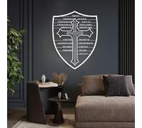 Minimalist Abstract Metal Wall Decor Art for Living Room, Armour of God, Epheslans 6:16-17 Bible Verse Art, Christian Cross - Religious Home Decor (20"x15" | 50x39cm, White)