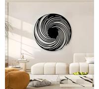 Minimalist Abstract Metal Wall Decor Art for Living Room, Black Hole, Lines, Modern Round, Geometric, Visual Illusion (Black, 35"x35" | 90x90cm)