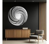 Minimalist Abstract Metal Wall Decor Art for Living Room, Black Hole, Lines, Modern Round, Geometric, Visual Illusion (Silver, 39"x39" | 100x100cm)