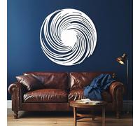 Minimalist Abstract Metal Wall Decor Art for Living Room, Black Hole, Lines, Modern Round, Geometric, Visual Illusion (White, 24"x24" | 60x60cm)